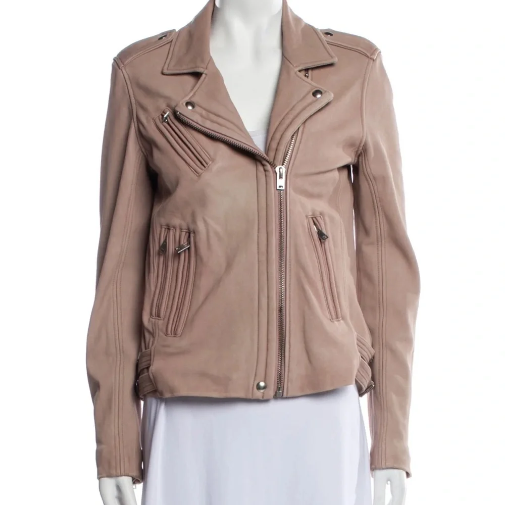 IRO DUSTY PINK MOTORCYCLE LEATHER JACKET-SIZE 40-UNWORN- RETAIL $1250.